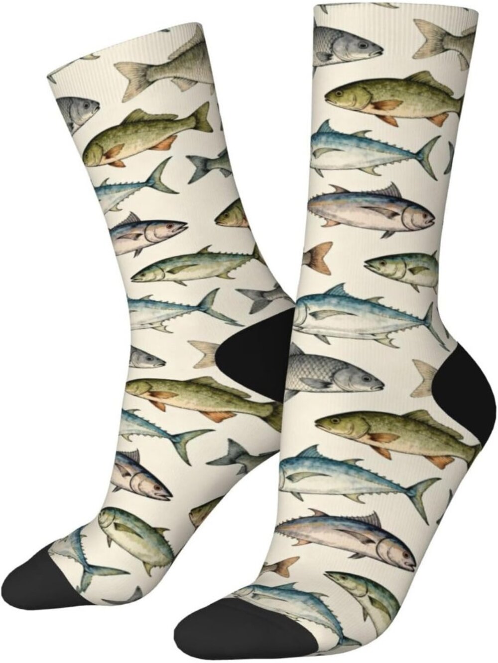 Women's Fish Print Crew Socks Funny Novelty Casual Athletic Dress Socks